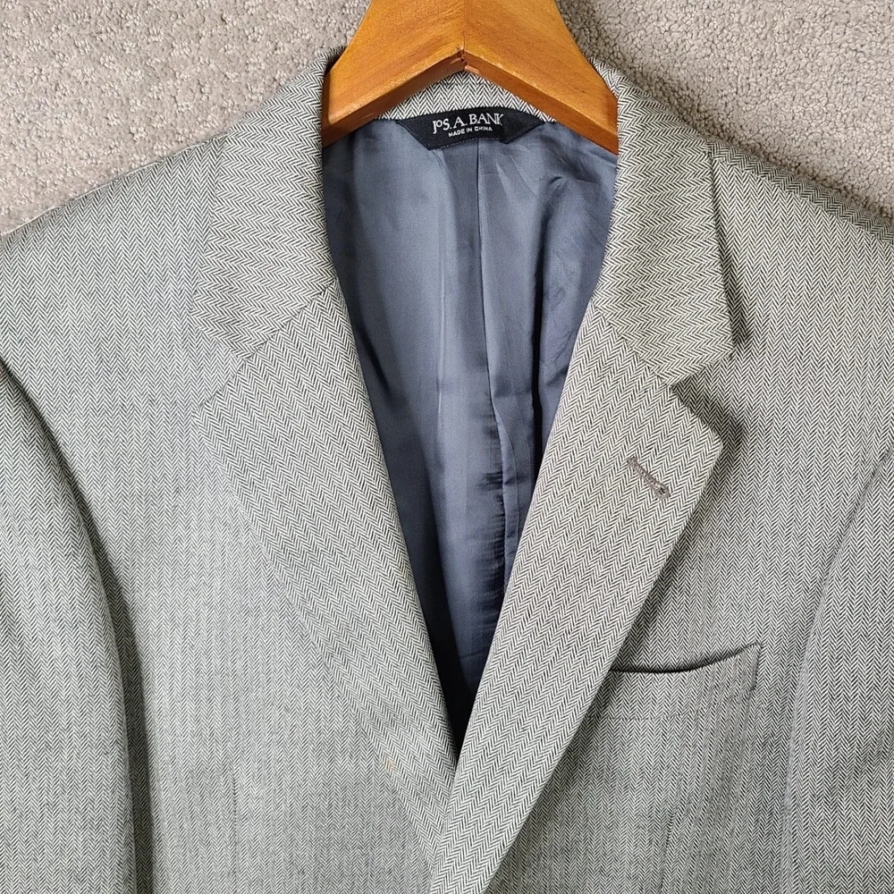 Jos A Bank Jacket Mens 42R Gray Herringbone Blazer Silk Camel Hair 2 Button Coat